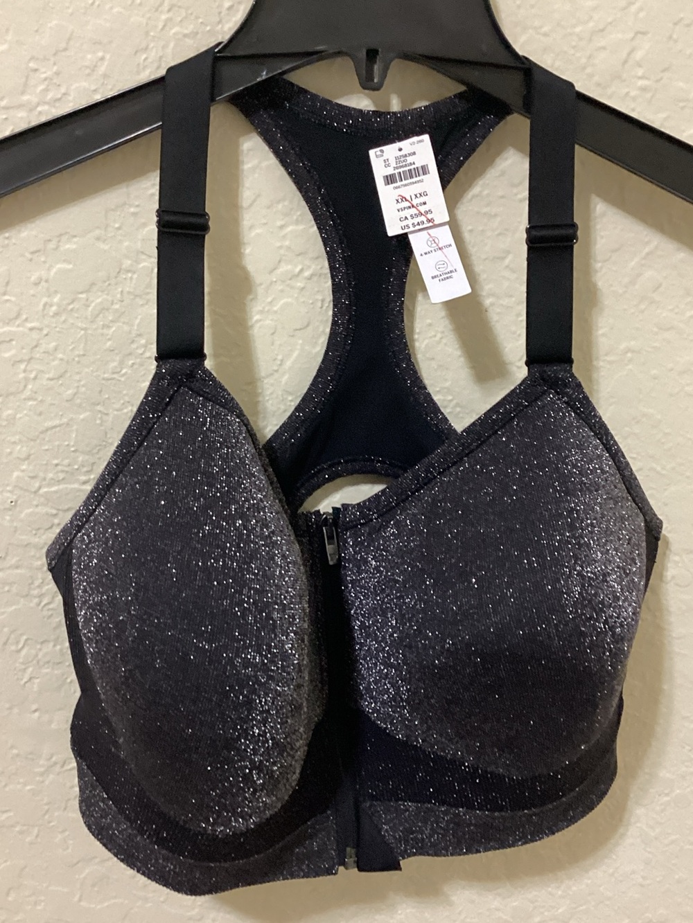 PINK Victoria's Secret Sparkle Front-Zip Racerback Sports Bra - Black - Picture 3 of 7